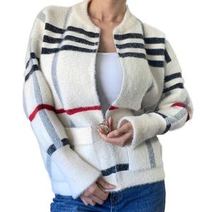 Unisex Check Plaid pattern Brushed knit jacket